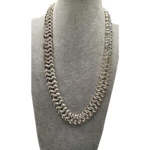 Vintage Silver Tone Statement Chain Necklace Bold Chunky Collar Runway